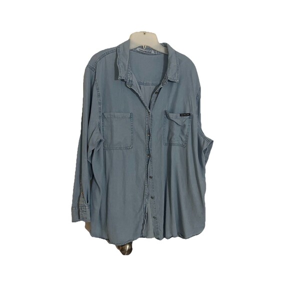Calvin Klein Jeans Women's Blue Roll-Tab Sleeve Utility Shirt Top Plus Size 2X - Picture 2 of 8